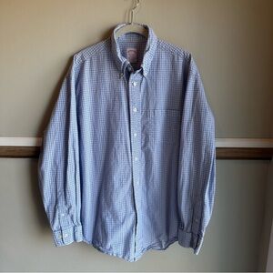 Brooks Brothers Madison Button Shirt Blue White Plaid Seersucker